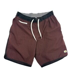 Vuori Men Athletic Board Shorts Burgundy Size Small Elastic Waist Swim Trunks
